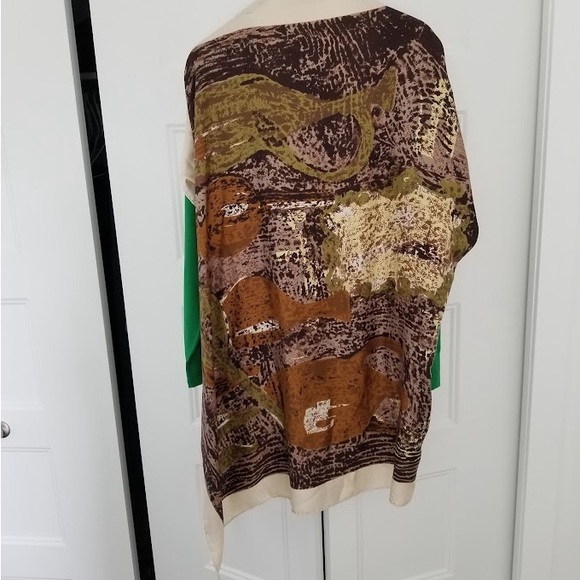 CELINE Green Wool V-Neck Sweater with Silk Foulard Scarf Cape Size Small NWOT - Picture 11 of 13